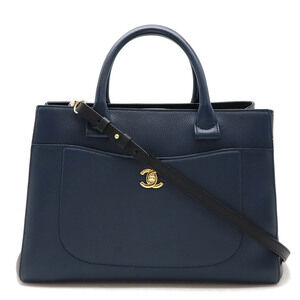 CHANEL Neo Executive Coco Mark Shoulder Bag Black Blue Leather
